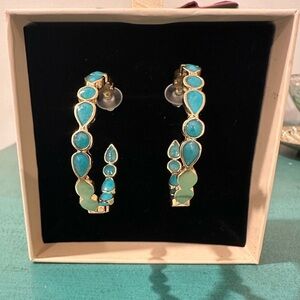 Elegant Gold and Turquoise Hoop Earrings